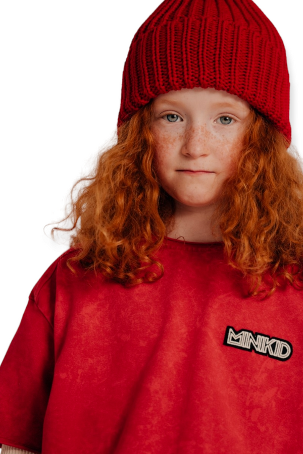 Lasten MINIKID Punainen  Fluffy Merinovilla Pipo